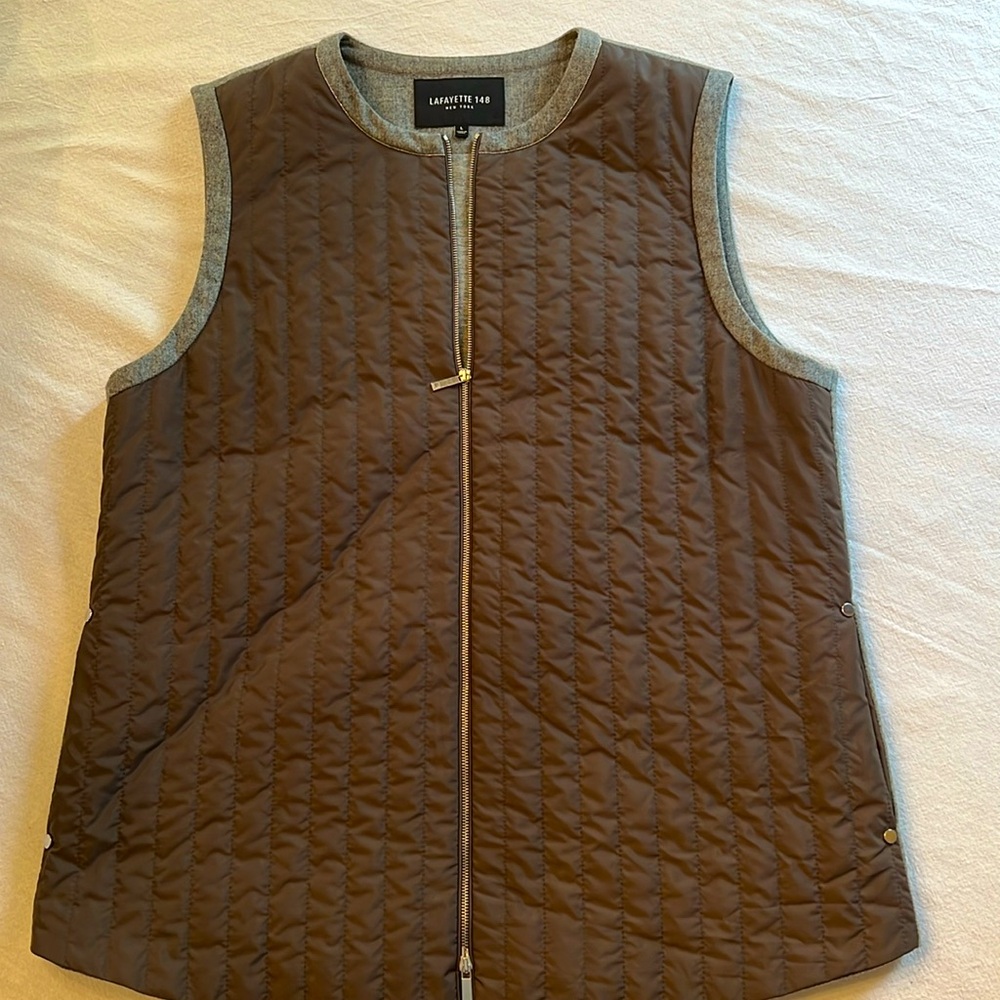 Lafayette 148 Size L brown wool/cashmere  light puff vest NWOT